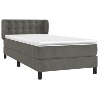 vidaXL Boxspringbett mit Matratze Dunkelgrau 90x200 cm Samt