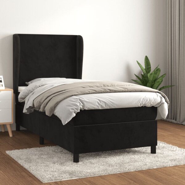 vidaXL Boxspringbett mit Matratze Schwarz 90x190 cm Samt