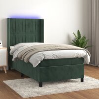 vidaXL Boxspringbett mit Matratze &amp; LED Dunkelgr&uuml;n 90x190 cm Samt