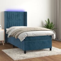 vidaXL Boxspringbett mit Matratze &amp; LED Dunkelblau 90x190 cm Samt