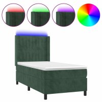 vidaXL Boxspringbett mit Matratze &amp; LED Dunkelgr&uuml;n 90x200 cm Samt