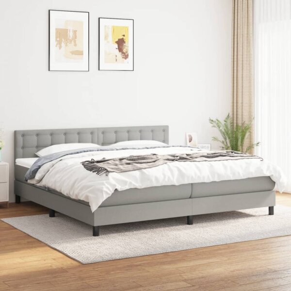 vidaXL Boxspringbett mit Matratze Hellgrau 200x200 cm Stoff