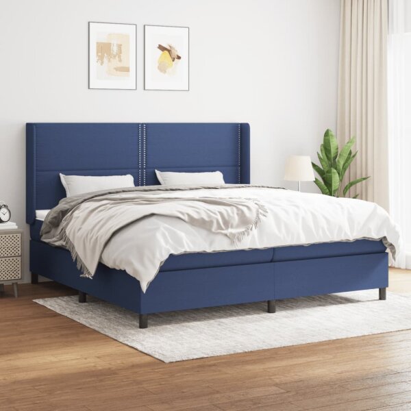 vidaXL Boxspringbett mit Matratze Blau 200x200 cm Stoff