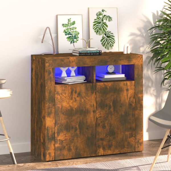 vidaXL Sideboard mit LED-Beleuchtung R&auml;uchereiche 80x35x75 cm