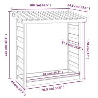 vidaXL Kaminholzregal Wei&szlig; 108x64,5x110 cm Massivholz Kiefer