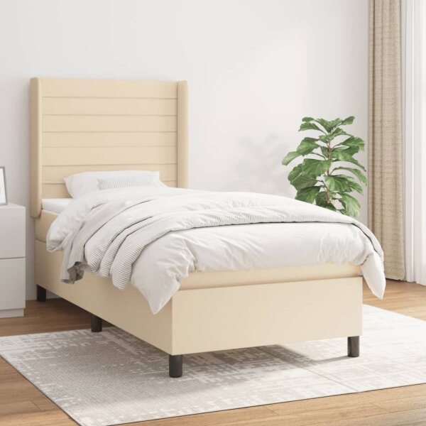 WOWONA Boxspringbett mit Matratze Creme 80x200 cm Stoff