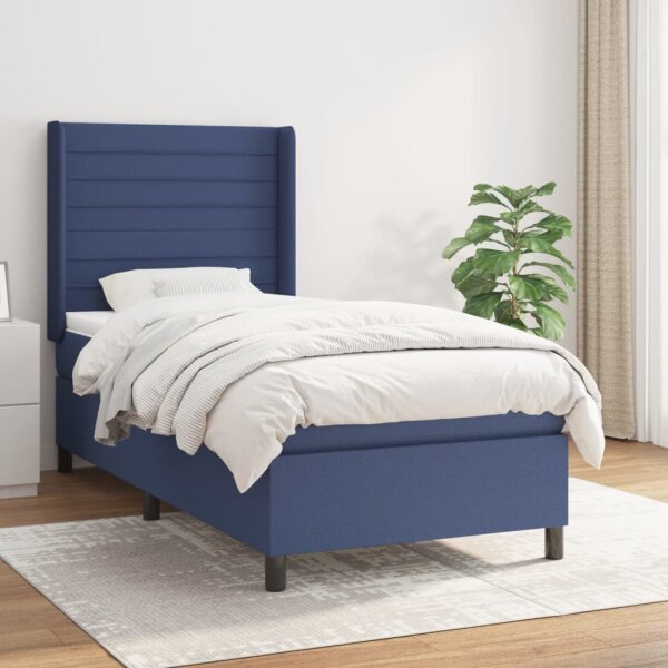 vidaXL Boxspringbett mit Matratze Blau 90x200 cm Stoff