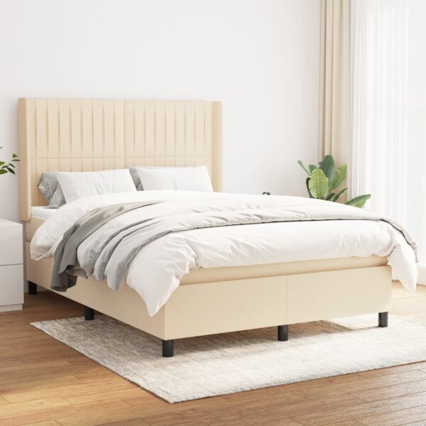 vidaXL Boxspringbett mit Matratze Creme 140x200 cm Stoff