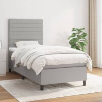 vidaXL Boxspringbett mit Matratze Hellgrau 90x190 cm Stoff