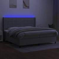 WOWONA Boxspringbett mit Matratze &amp; LED Hellgrau 200x200 cm Stoff