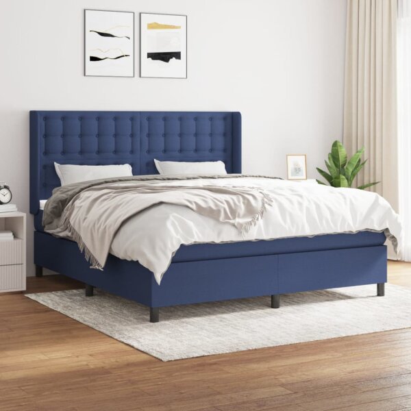 vidaXL Boxspringbett mit Matratze Blau 180x200 cm Stoff