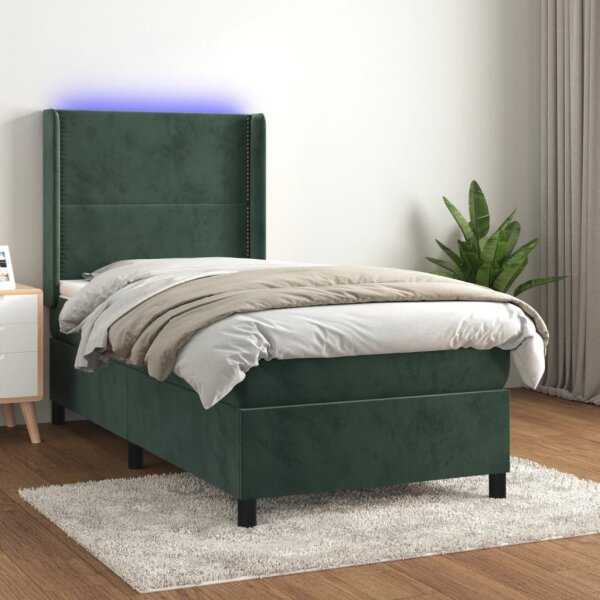 vidaXL Boxspringbett mit Matratze &amp; LED Dunkelgr&uuml;n 80x200 cm Samt