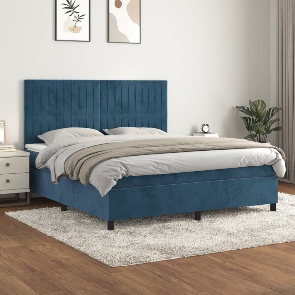 vidaXL Boxspringbett mit Matratze Dunkelblau 160x200 cm Samt