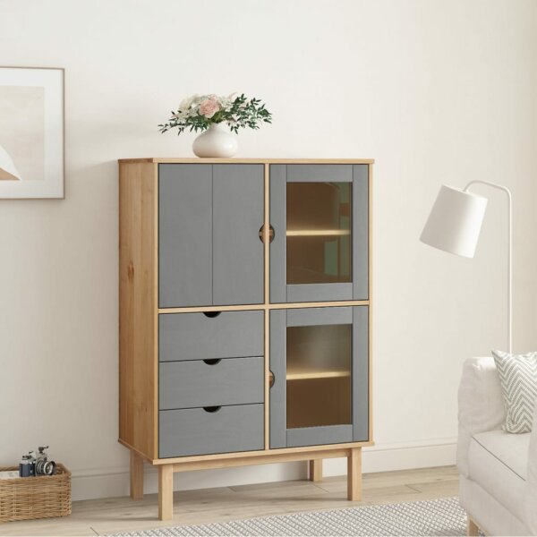 vidaXL Highboard OTTA Braun&amp;Grau 85x43x125 cm Massivholz Kiefer