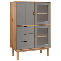 vidaXL Highboard OTTA Braun&amp;Grau 85x43x125 cm Massivholz Kiefer