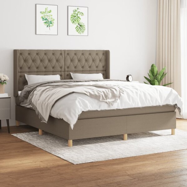 vidaXL Boxspringbett mit Matratze Taupe 160x200 cm Stoff