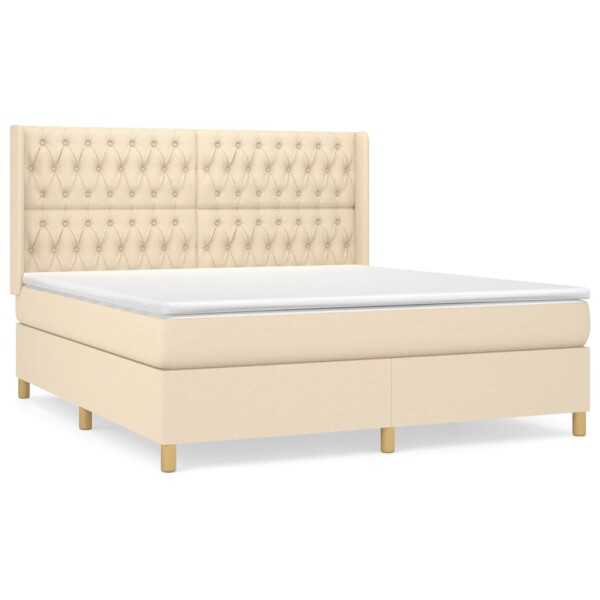 vidaXL Boxspringbett mit Matratze Creme 180x200 cm Stoff