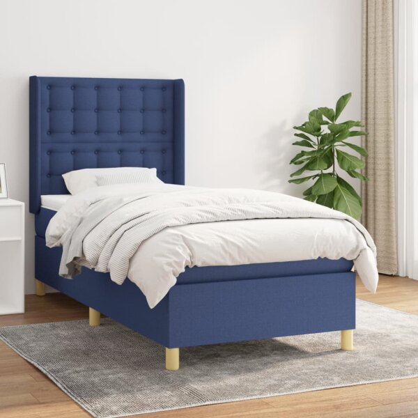 WOWONA Boxspringbett mit Matratze Blau 90x190 cm Stoff