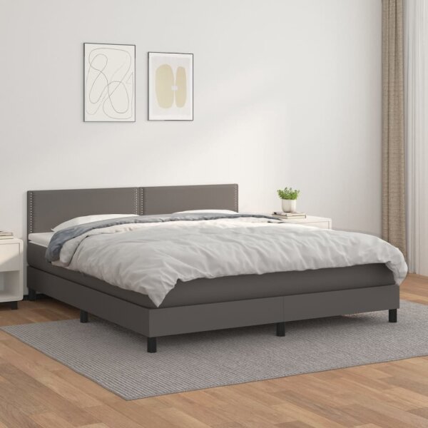 vidaXL Boxspringbett mit Matratze Grau 180x200 cm Kunstleder