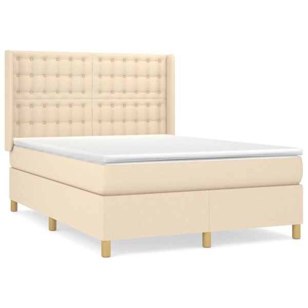 vidaXL Boxspringbett mit Matratze Creme 140x200 cm Stoff