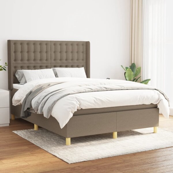 vidaXL Boxspringbett mit Matratze Taupe 140x200 cm Stoff