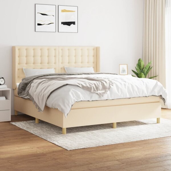 vidaXL Boxspringbett mit Matratze Creme 180x200 cm Stoff