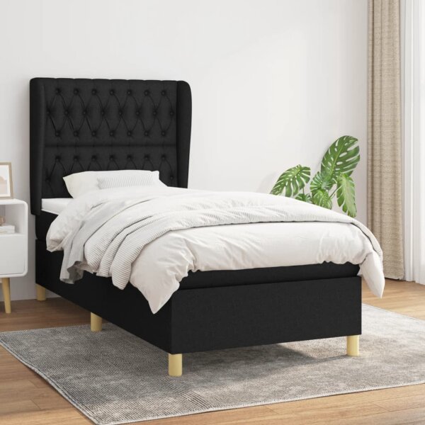 WOWONA Boxspringbett mit Matratze Schwarz 90x190 cm Stoff