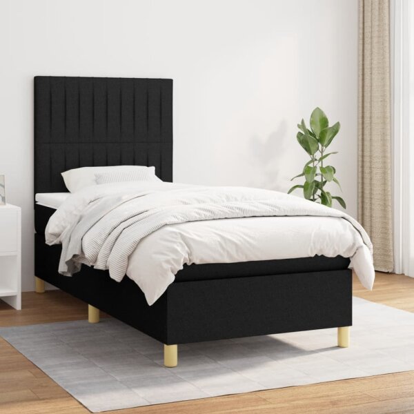 vidaXL Boxspringbett mit Matratze Schwarz 90x190 cm Stoff