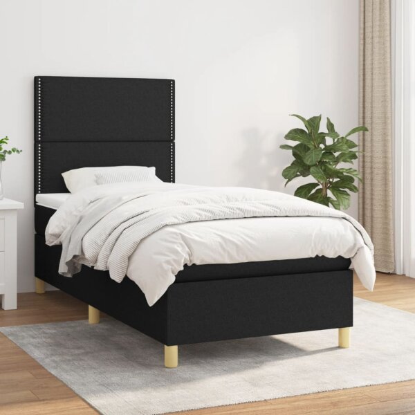 vidaXL Boxspringbett mit Matratze Schwarz 90x190 cm Stoff