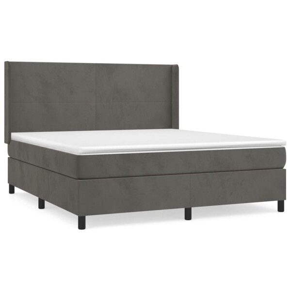 vidaXL Boxspringbett mit Matratze Dunkelgrau 160x200 cm Samt