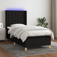 vidaXL Boxspringbett mit Matratze &amp; LED Schwarz 90x190 cm Stoff