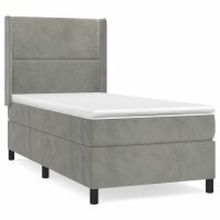 vidaXL Boxspringbett mit Matratze Hellgrau 80x200 cm Samt