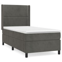 vidaXL Boxspringbett mit Matratze Dunkelgrau 90x200 cm Samt