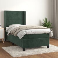 vidaXL Boxspringbett mit Matratze Dunkelgr&uuml;n 90x200 cm Samt