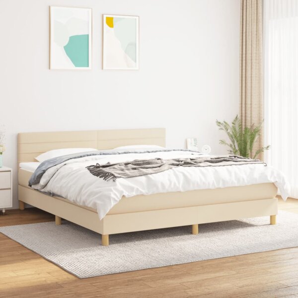 vidaXL Boxspringbett mit Matratze Creme 180x200 cm Stoff