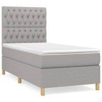 vidaXL Boxspringbett mit Matratze Hellgrau 90x190 cm Stoff