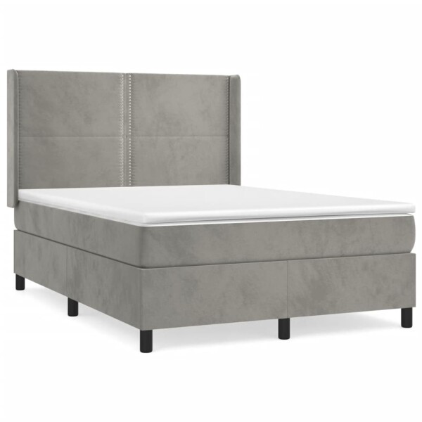 vidaXL Boxspringbett mit Matratze Hellgrau 140x200 cm Samt