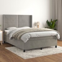 vidaXL Boxspringbett mit Matratze Hellgrau 140x200 cm Samt