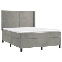 vidaXL Boxspringbett mit Matratze Hellgrau 140x200 cm Samt