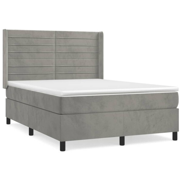 vidaXL Boxspringbett mit Matratze Hellgrau 140x200 cm Samt