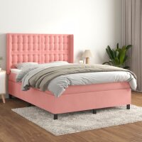 vidaXL Boxspringbett mit Matratze Rosa 140x190 cm Samt