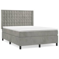 WOWONA Boxspringbett mit Matratze Hellgrau 140x200 cm Samt