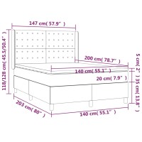 WOWONA Boxspringbett mit Matratze Hellgrau 140x200 cm Samt