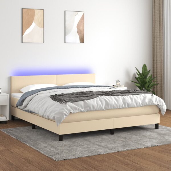 WOWONA Boxspringbett mit Matratze &amp; LED Creme 180x200 cm Stoff