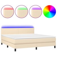 WOWONA Boxspringbett mit Matratze &amp; LED Creme 180x200 cm Stoff