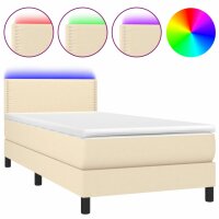 vidaXL Boxspringbett mit Matratze &amp; LED Creme 90x200 cm Stoff