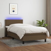 vidaXL Boxspringbett mit Matratze &amp; LED Dunkelbraun 100x200 cm Stoff