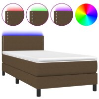 vidaXL Boxspringbett mit Matratze &amp; LED Dunkelbraun 100x200 cm Stoff