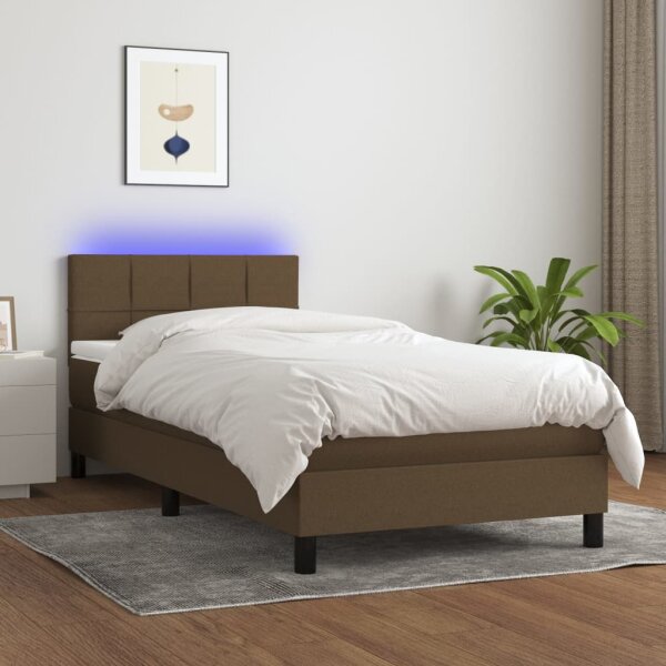 vidaXL Boxspringbett mit Matratze &amp; LED Dunkelbraun 100x200 cm Stoff