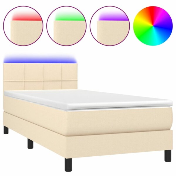 vidaXL Boxspringbett mit Matratze &amp; LED Creme 100x200 cm Stoff